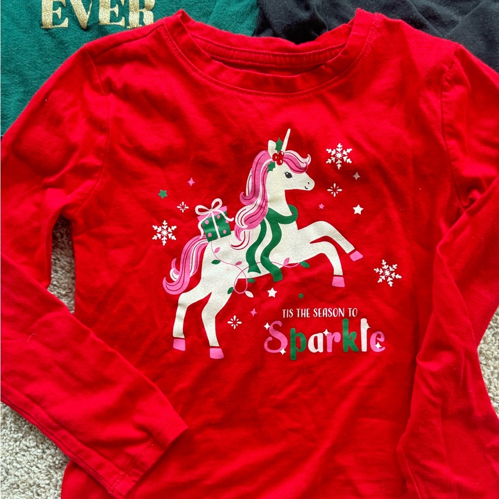 Girls Long Sleeve Shirt Bundle Festive holiday graphic Christmas tops size 4/5 - Picture 3 of 11